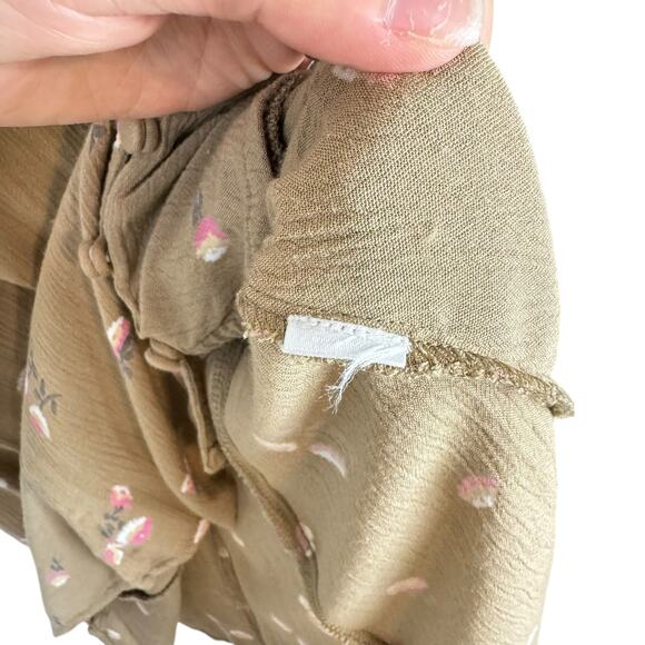 Amuse Society Yours to Keep Tan Light Brown Floral Crinkle Button Up Mini Dress - Picture 12 of 12